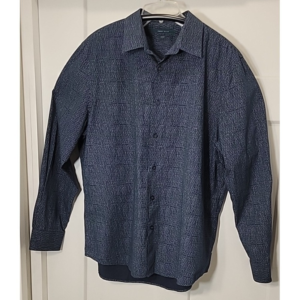 Perry Ellis Mens XL‎ Cotton Blue Striped Button Front Long Sleeve Dress Shirt